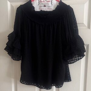 CeCe Black Ruffled Blouse